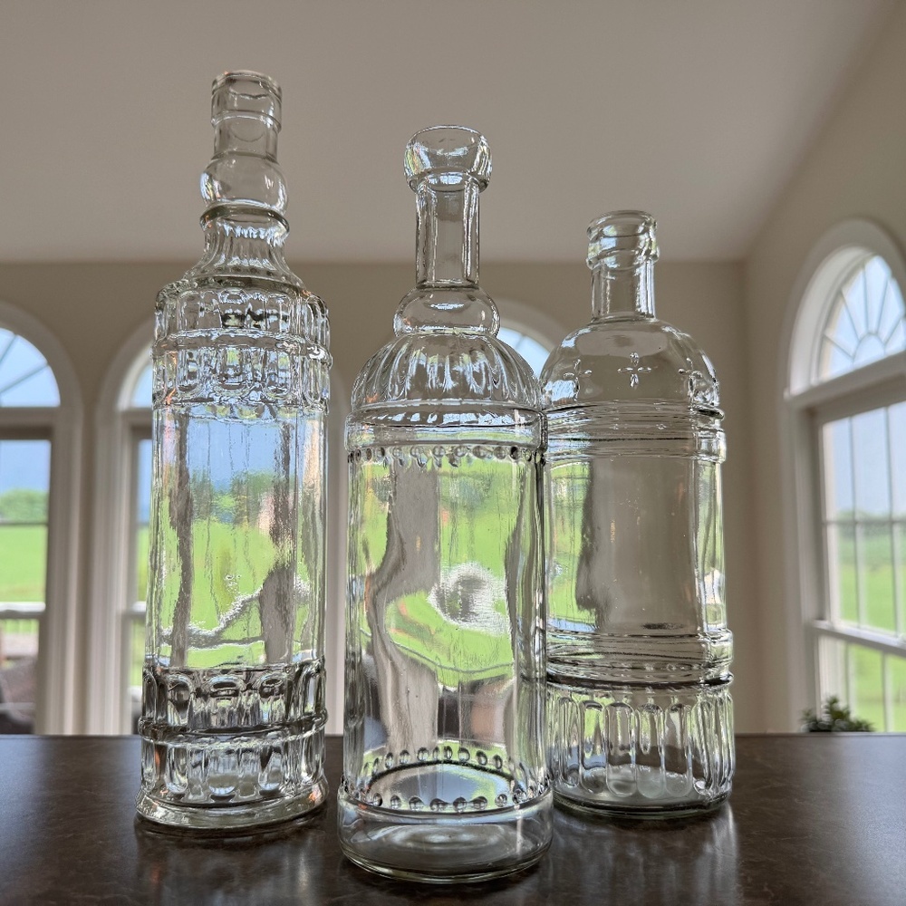 Decorative Vintage Style Glass Bottles, Set of 3